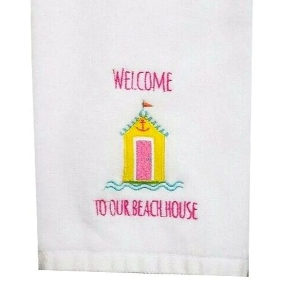 Traditions Summer Hand Towels Set of 2 Embroidered Welcome to Our Beach House
